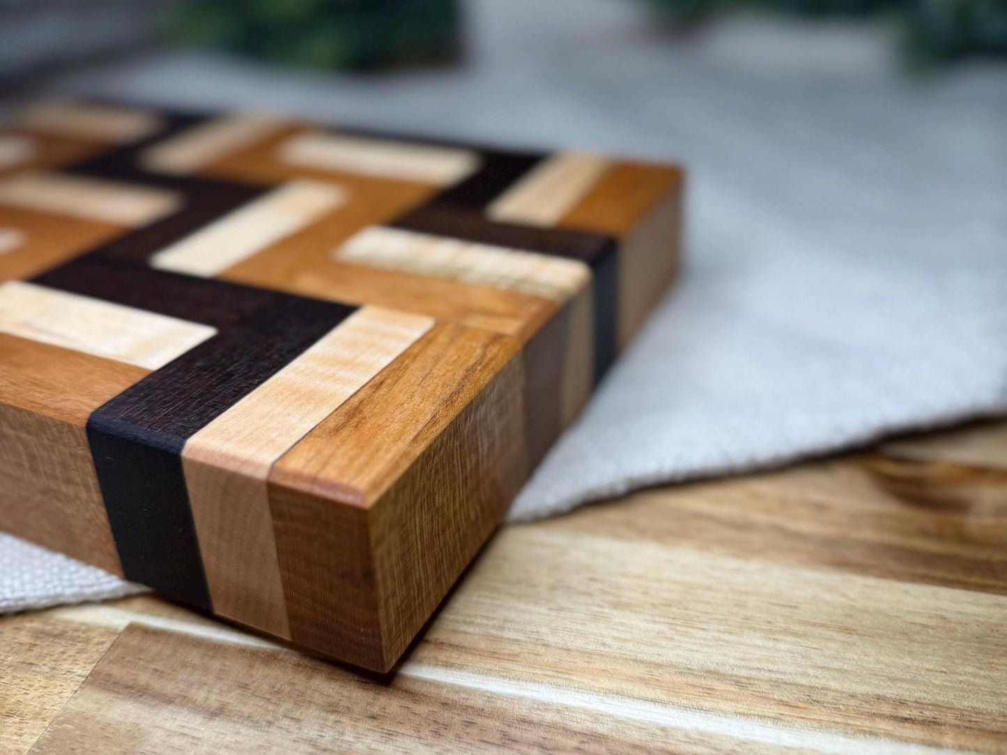 Cherry, Walnut & Maple Cutting Board | 1.5” Thick Butcher Block | Handmade Wood Kitchen Board | Quality Hardwood Cutting Board