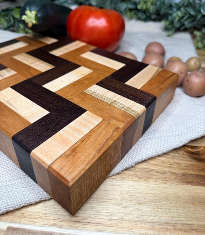 Cherry, Walnut & Maple Cutting Board | 1.5” Thick Butcher Block | Handmade Wood Kitchen Board | Quality Hardwood Cutting Board