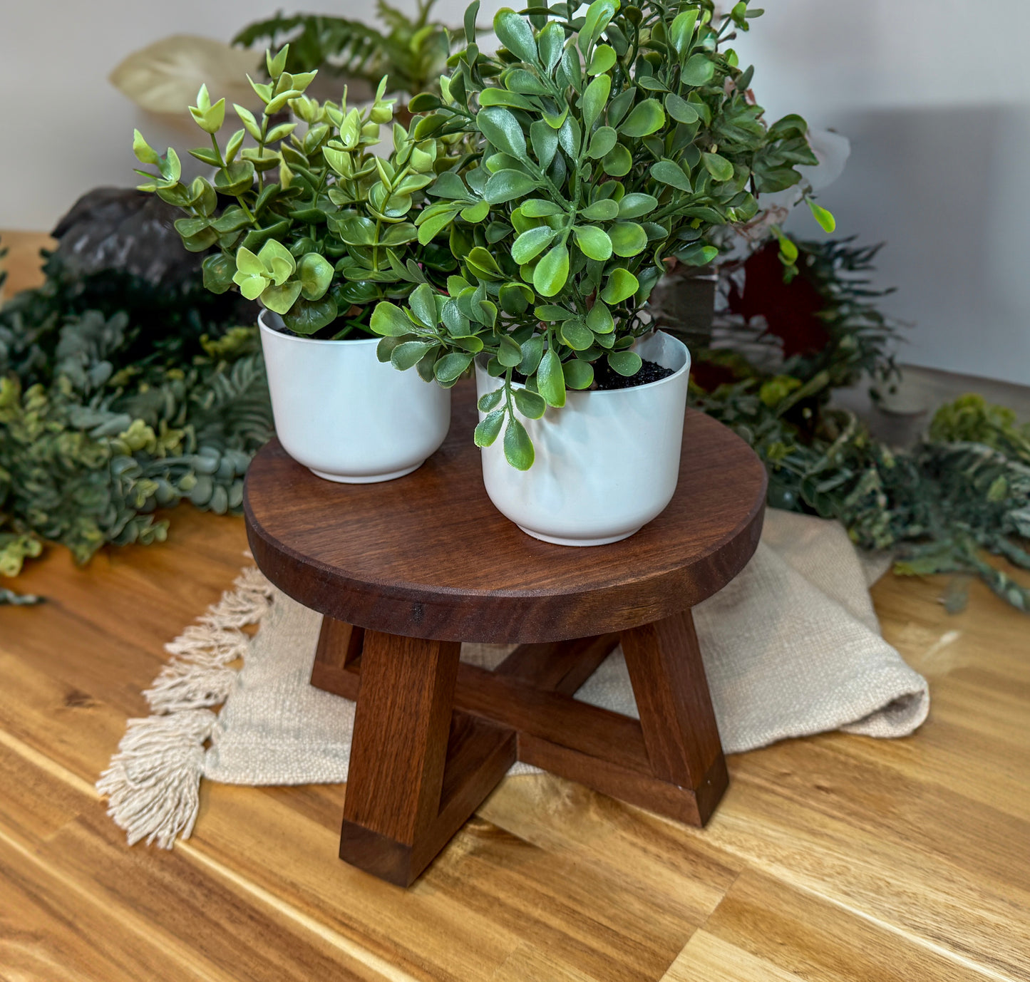Handcrafted Walnut Plant Stand – Solid Wood Round Riser for Indoor Plants, Decor, or Display