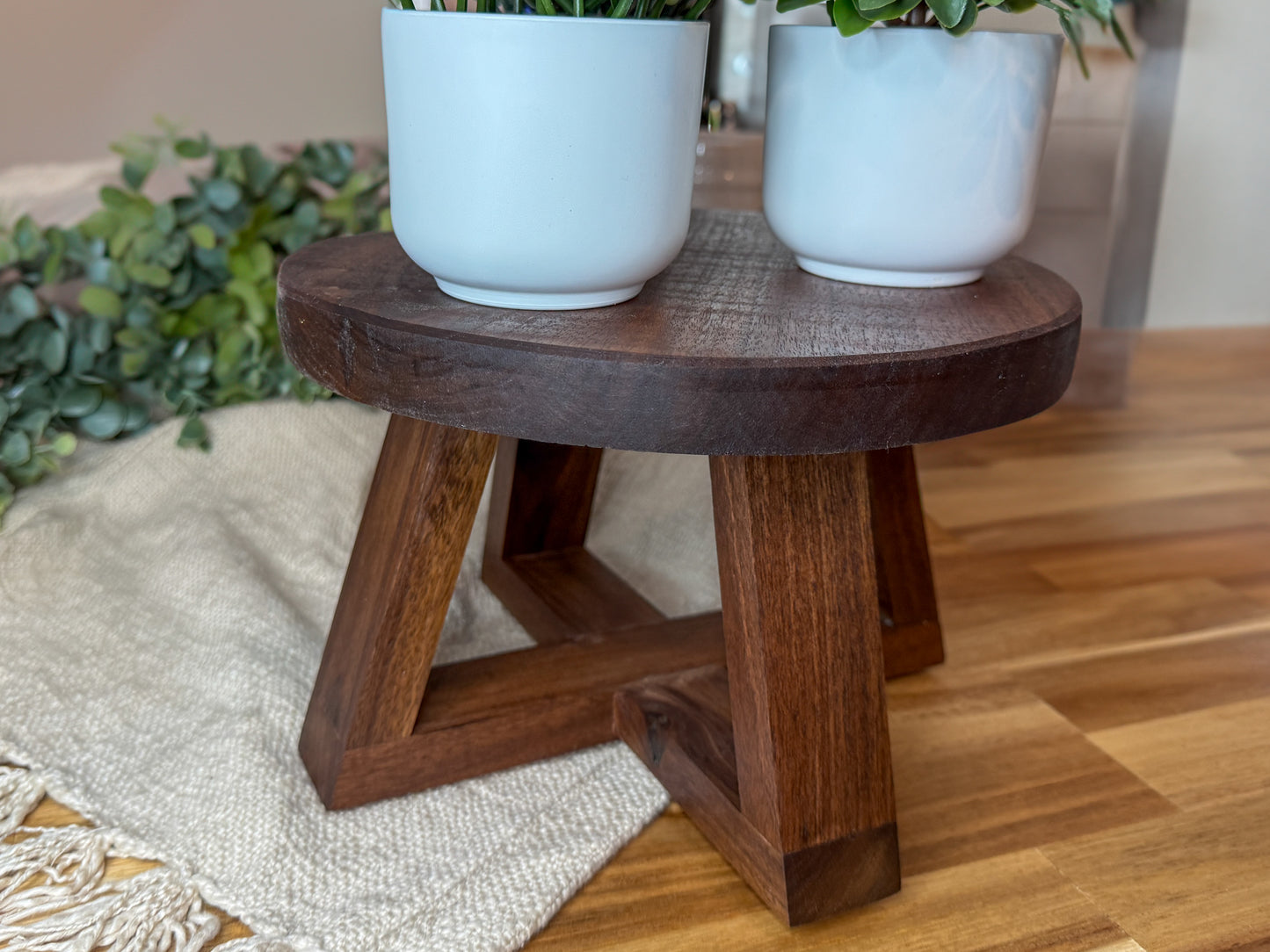 Handcrafted Walnut Plant Stand – Solid Wood Round Riser for Indoor Plants, Decor, or Display