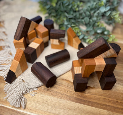 Handmade Heirloom Building Blocks - Natural Hardwood Block Set for Kids & Toddlers
