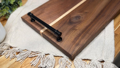 Walnut & Maple Serving Board with Rustic Handles | Handmade Wood Charcuterie Tray | Farmhouse Kitchen Decor